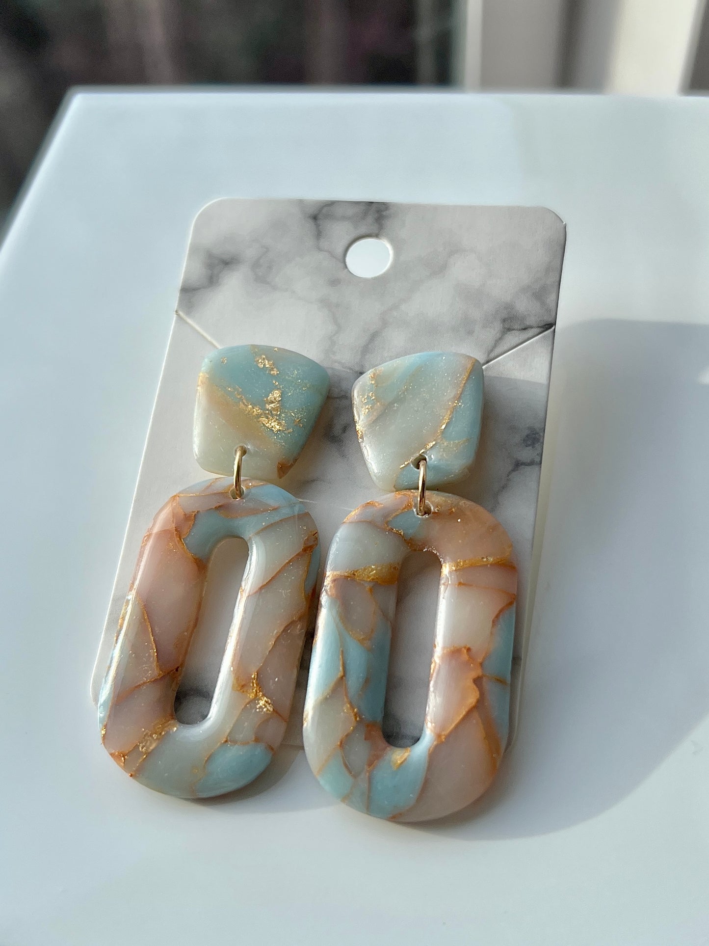 Blue and Gold Geode Earrings